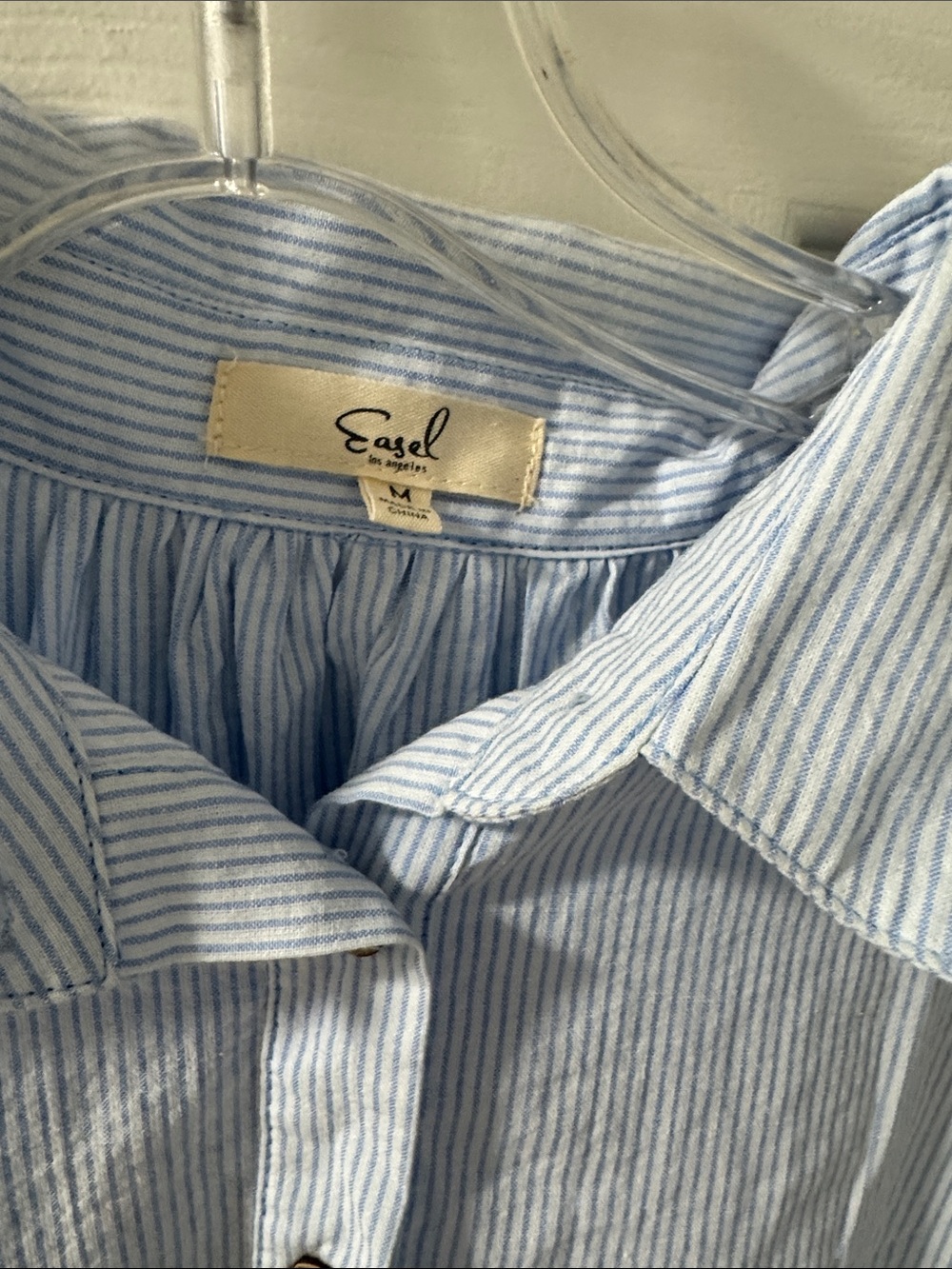 easel Light Blue & White Striped Button-Front Babydoll Tunic - Picture 4 of 8